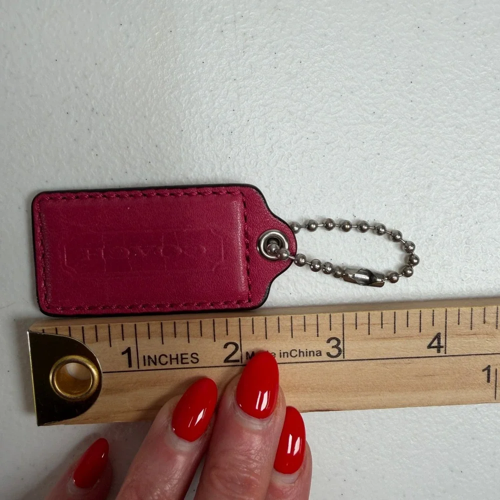 Coach 2.5 Inch Bag Hangtag Replacement Embossed Leather Ball Chain Magenta Pink